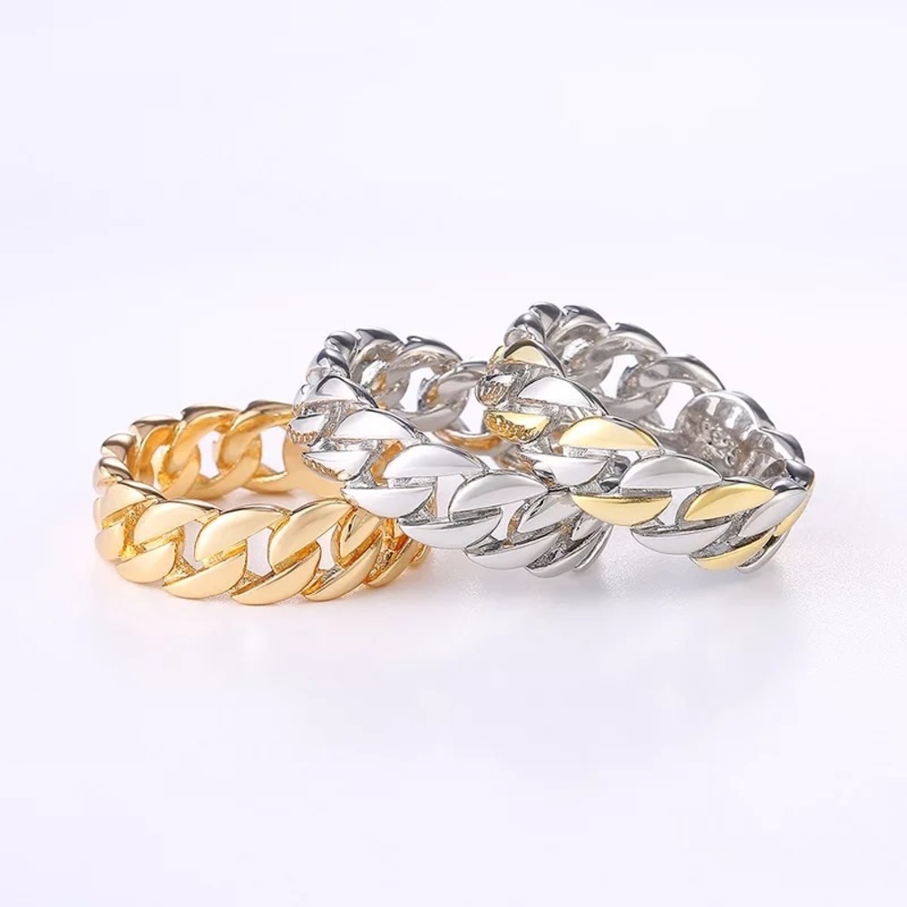 925 Silver Metal Chain Rings Men Women Hip Hop Party Cool Bicolor Eternity Ring